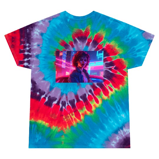 Synthwave Girl - Anime Portrait in Neon Colors Tie Dye T Shirts