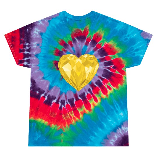 Glossy yellow diamond heart Tie Dye T Shirts
