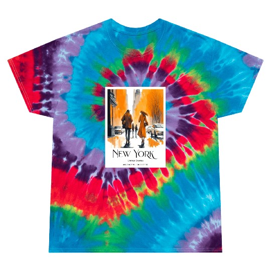 Watercolor painting loving couple in New York City Tie Dye T Shirts