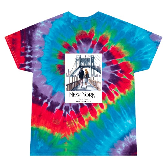 Watercolor painting loving couple in New York City Tie Dye T Shirts