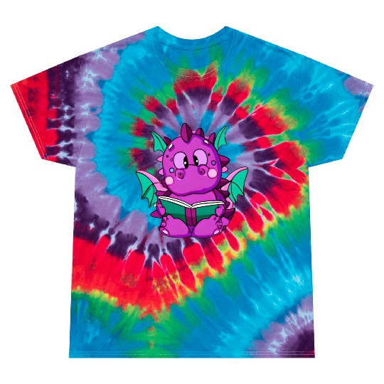 Purple Dragon Reading A Book - Derpy and Cute Tie Dye T Shirts