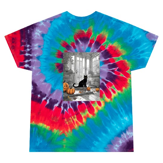 black cat in halloween Tie Dye T Shirts