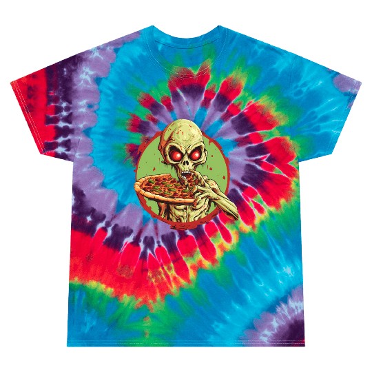 Green Alien with Pizza: Halloween Fast-Food Fun Tie Dye T Shirts