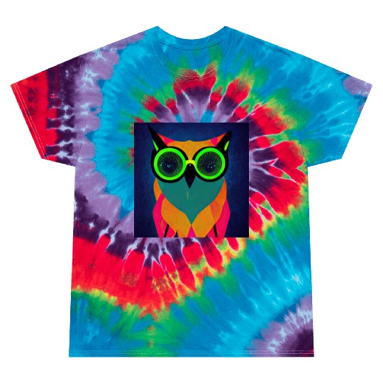 Mod Owl: Bold Owl with Green Glasses Tie Dye T Shirts