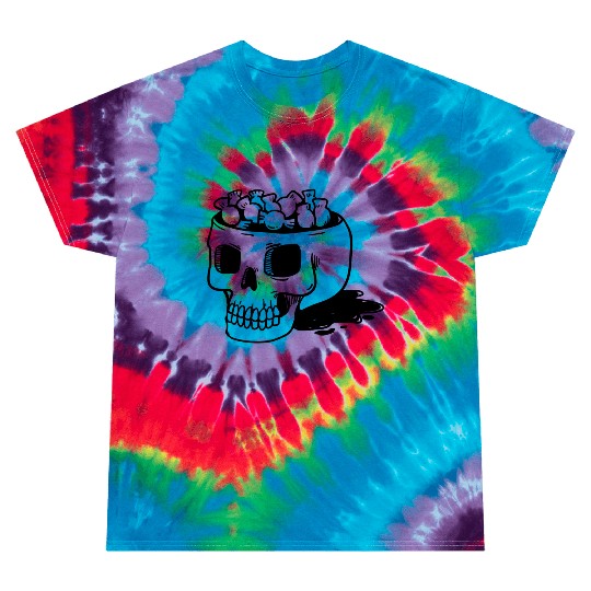 human skull cut out head with candy Halloween Tie Dye T Shirts