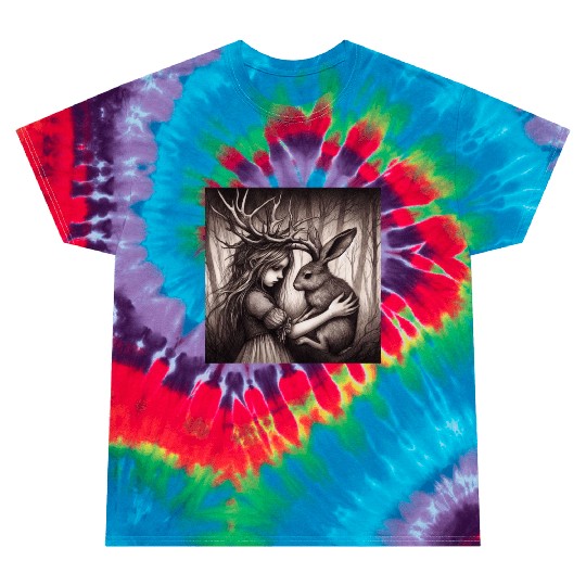 Illustration of Girl with Jackalope Tie Dye T Shirts