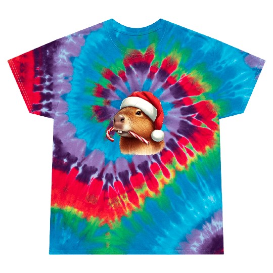 Festive capybara with candy cane Tie Dye T Shirts