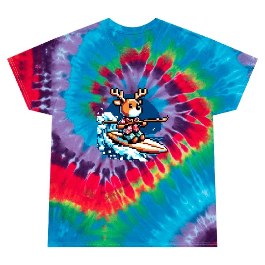 Surfing Reindeer: 8-Bit Holiday Wave Tie Dye T Shirts