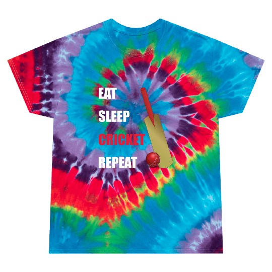 Eat Sleep Cricket Repeat Red and White Text Tie Dye T Shirts