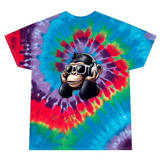 Chimpanzee with sunglasses and headphones Tie Dye T Shirts