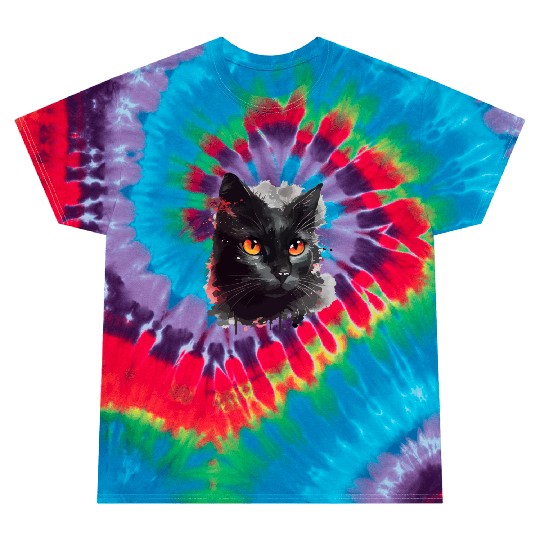Black Cat Japanese Watercolor Mystery Gaze Tie Dye T Shirts