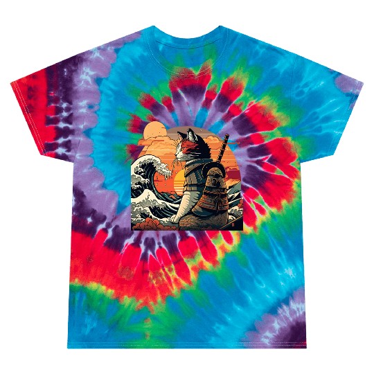 Samurai Cat vs The Great Wave Tie Dye T Shirts