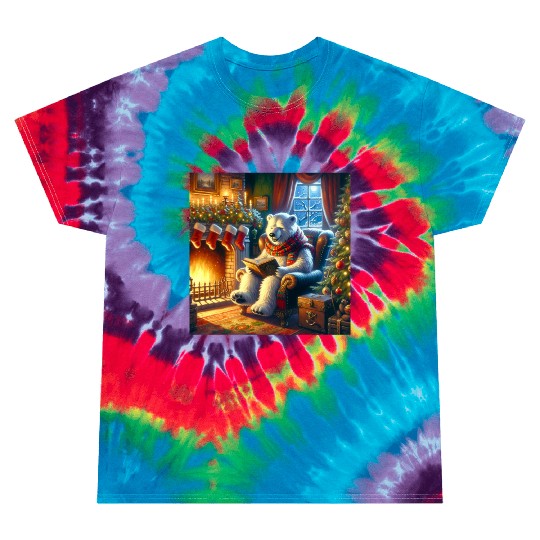 Winter Tales-Merry Cozy Bear Reading by Fireplace Tie Dye T Shirts