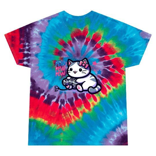 Cat Play Console Game Pew Pew Pew Tie Dye T Shirts