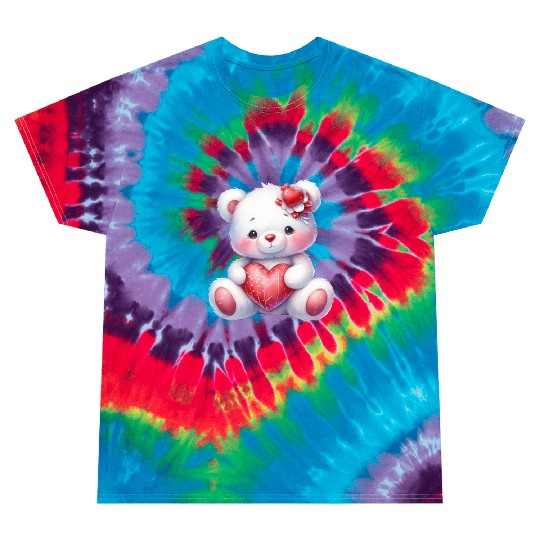 White Teddy Bear Love Valentine's Day Red Heart Tie Dye T Shirts