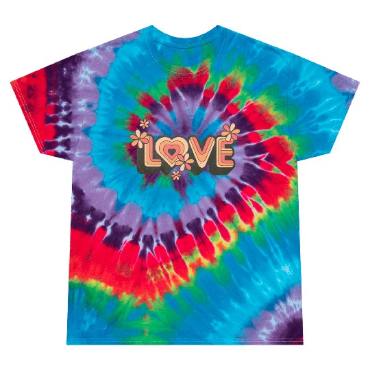 1960s Retro Hippie Floral Love Design Tie Dye T Shirts