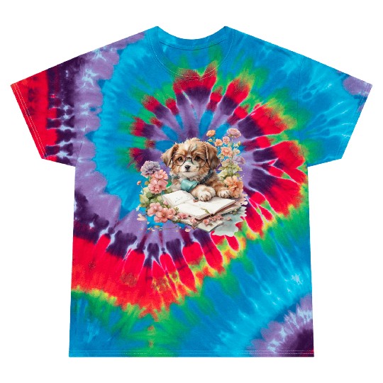 cute cartoon puppy wearing glasses Tie Dye T Shirts
