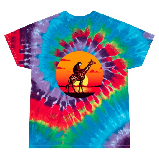 Sunset Safari: Monkey Riding Giraffe Tie Dye T Shirts