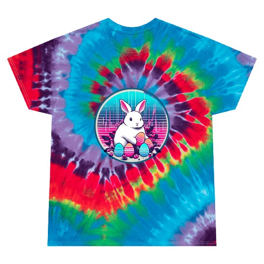 White Easter Bunny with Eggs Tie Dye T Shirts