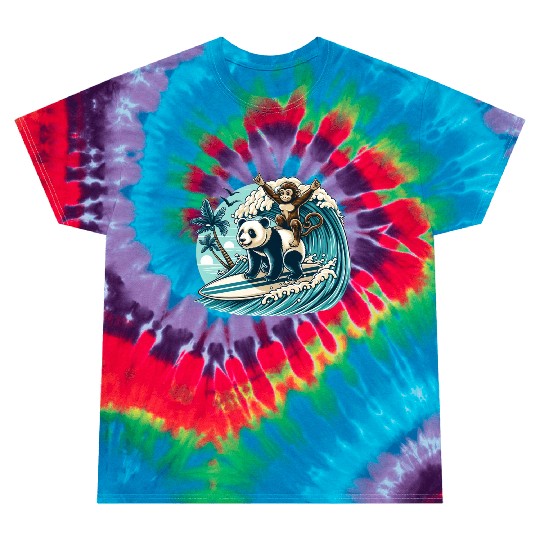 Monkey Riding Panda Surfing Wave Tie Dye T Shirts