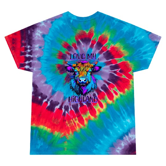 I Love My Highland | Psychedelic Cow Art Tie Dye T Shirts