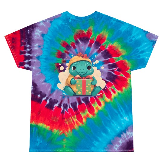 Cute Little Green Turtle Holding a Gift Tie Dye T Shirts