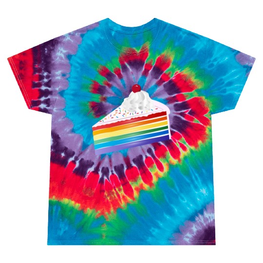 Piece of rainbow cake with cream and cherry Tie Dye T Shirts