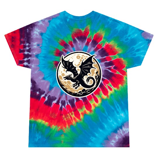 Mystical Dragon Silhouette Against Full Moon Tie Dye T Shirts
