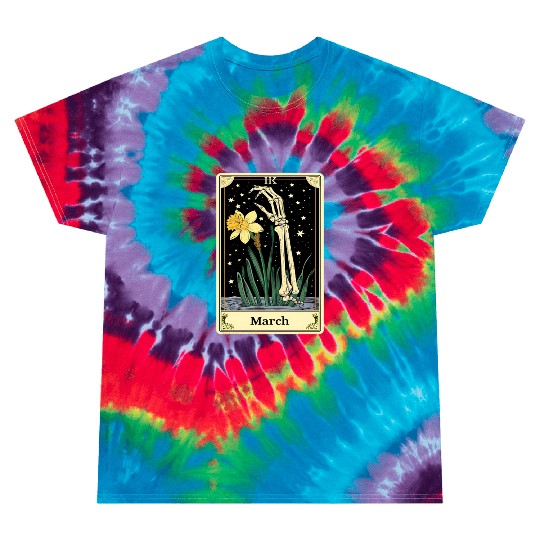 March Gothic Tarot Card - Daffodil Flower & Skelet Tie Dye T Shirts