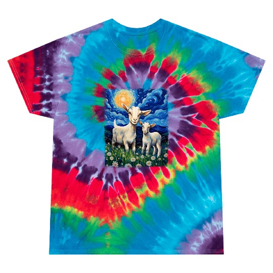 Goats Farm Animals Farmer Starry Night Painting Tie Dye T Shirts