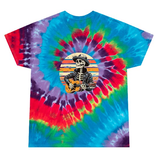 Halloween Skeleton Playing Guitar Rock And Roll Tie Dye T Shirts