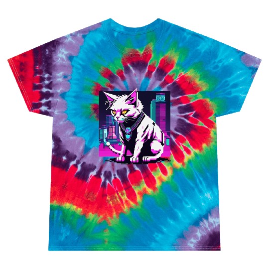 Neon Cyberpunk Cat Tie Dye T Shirts