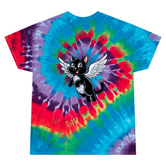 Black Cat with Angel Wings Tie Dye T Shirts
