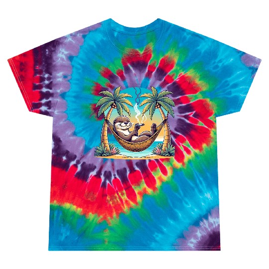 Relaxed Otter in Hammock Smoking Cigar Under Palm Tie Dye T Shirts