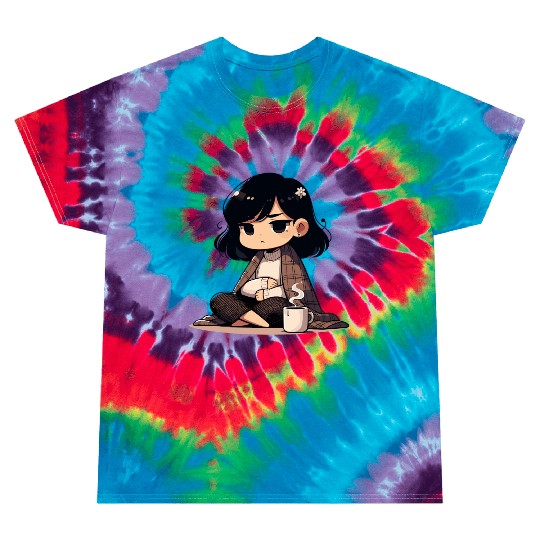 Cozy Anime Character with Coffee Tie Dye T Shirts