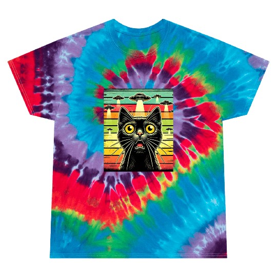 Fun Cat sunset Galaxy Cat Spaceship Alien Cat UFOs Tie Dye T Shirts