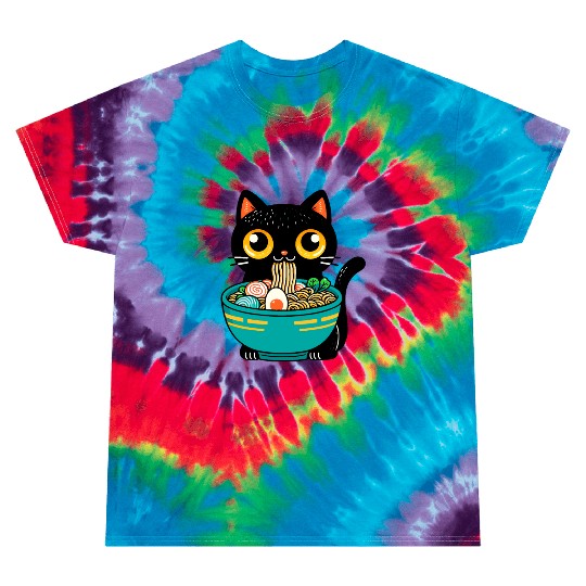 Funny Cat Eating Ramen Japanese Cat Ramen Noodles Tie Dye T Shirts