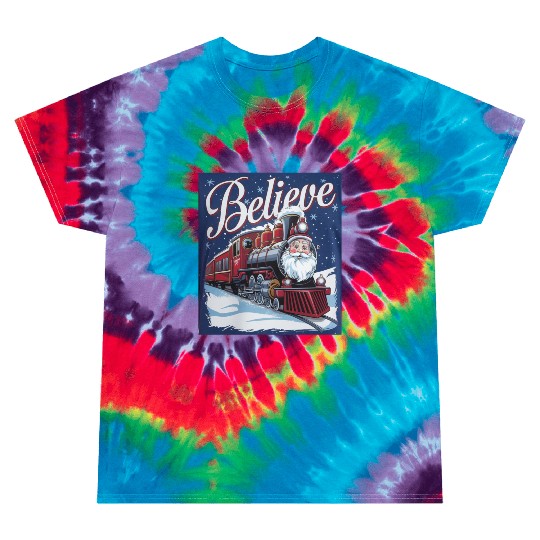Believe Train North Pole Xmas Santa Claus Christma Tie Dye T Shirts