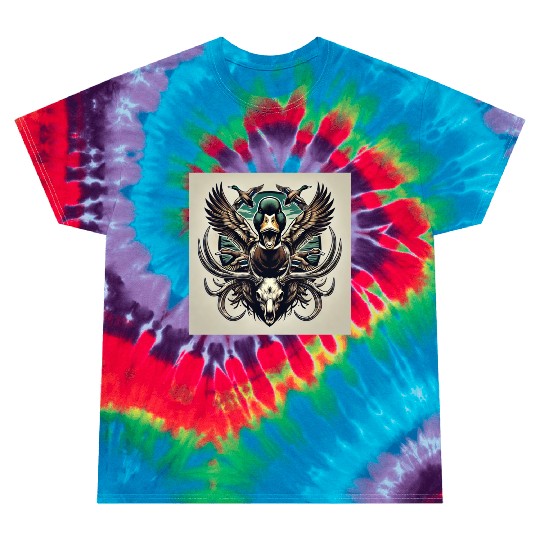 Mallard duck flying over deer skull in marsh Tie Dye T Shirts
