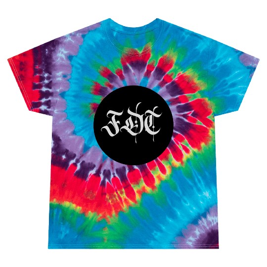 Ornate Gothic Lettering FDT in Light Grey on Black Tie Dye T Shirts