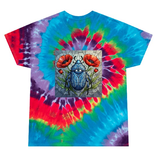Beetle stained glass bug design vibrant poppy Tie Dye T Shirts