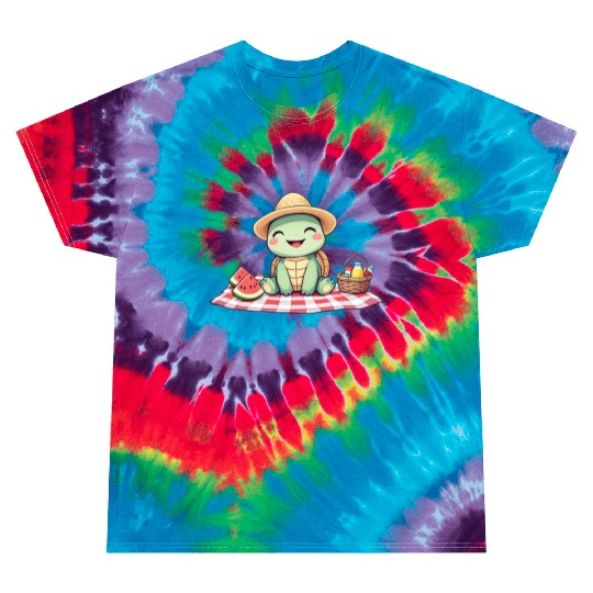 Whimsical Picnic Turtle Illustration Tie Dye T Shirts
