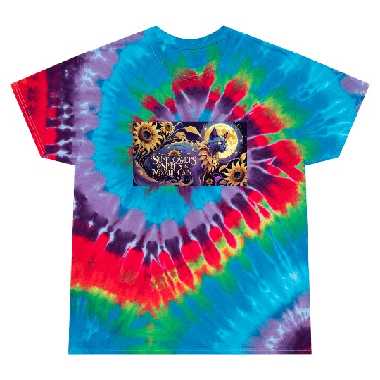 Celestial Cat Among Sunflowers and Moonlit Night Tie Dye T Shirts