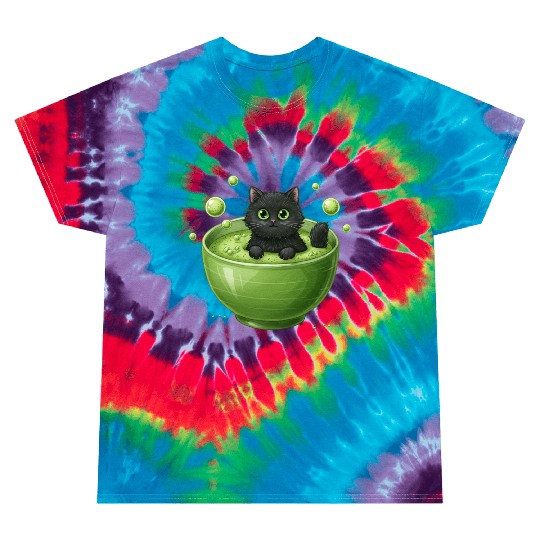Black Cat in Green Tea Bubble Bath Tie Dye T Shirts