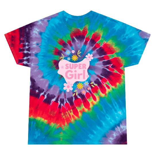 Super Girl Floral Badge Design Tie Dye T Shirts