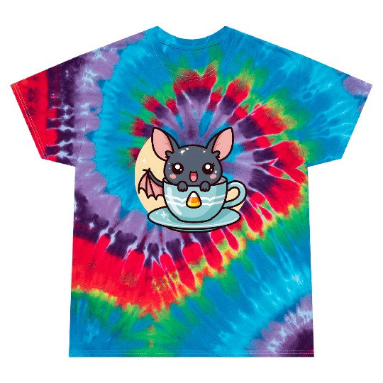 Cute Bat in Tea Cup Illustration Tie Dye T Shirts