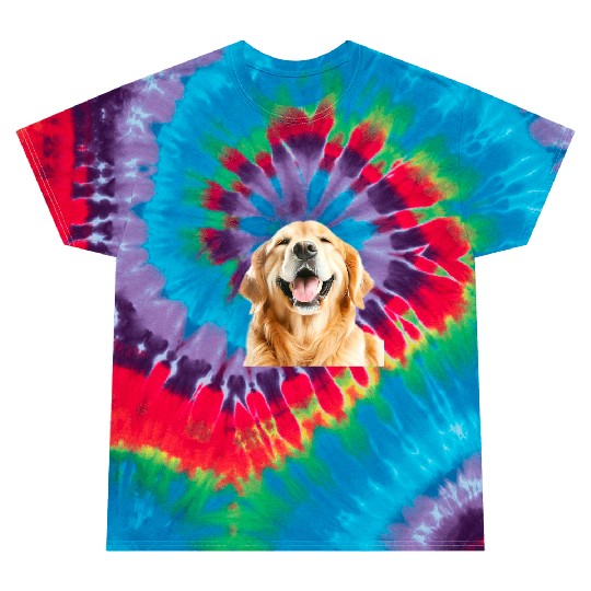 Joyful Golden Retriever Illustration Tie Dye T Shirts