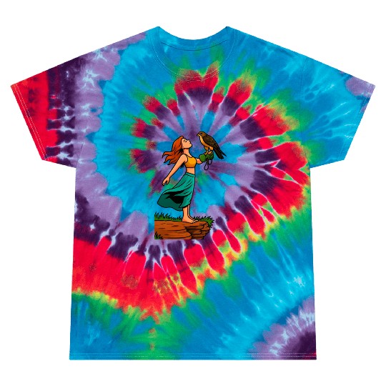 Woman with Hawk on Arm in Nature Scene Tie Dye T Shirts