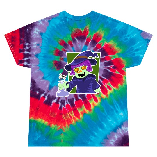 Playful Zombie Witch Cartoon Design Tie Dye T Shirts