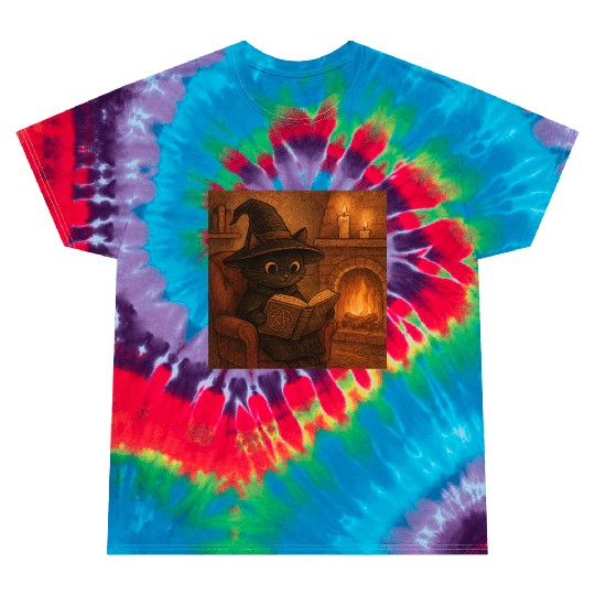 Enchanted Cat Witch by the Fireplace Tie Dye T Shirts